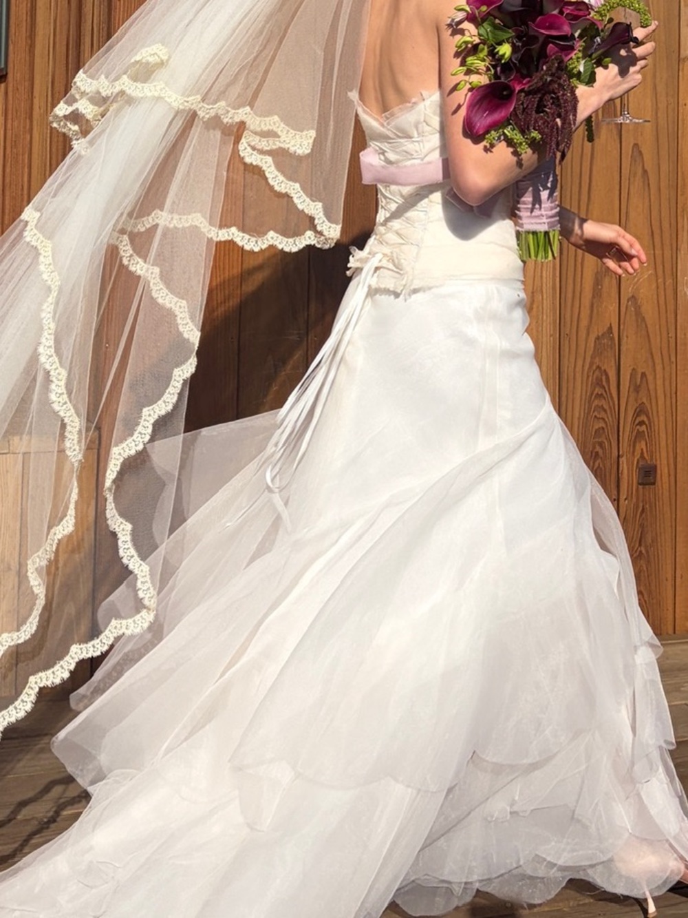 White A-Line Wedding Dress with Layered Tulle Skirt